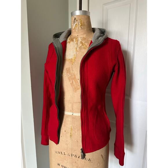 FRAUENSCHUH Red jacket wool hooded gray Full Zip Pockets Xs limited edition ski - Picture 15 of 16